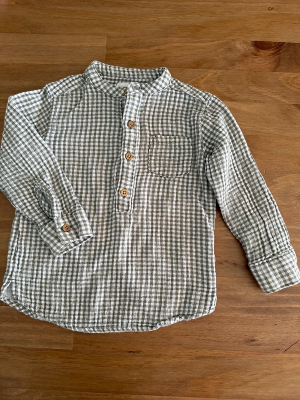 Kids Long Sleeve Plaid Henley Shirt - Olive Green Size 3T